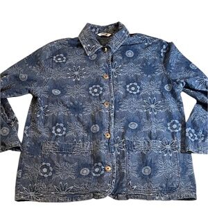 Krazy Kat Blue Floral Jean Jacket. Soft. XL.